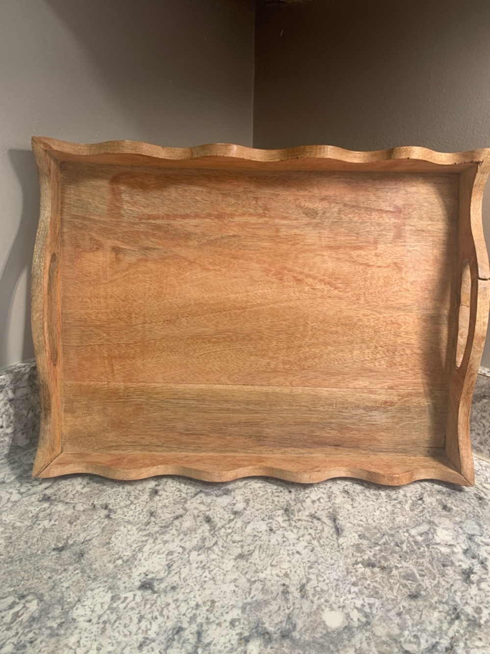 Natural Wood Serving Tray with Scalloped Edge - Light Brown